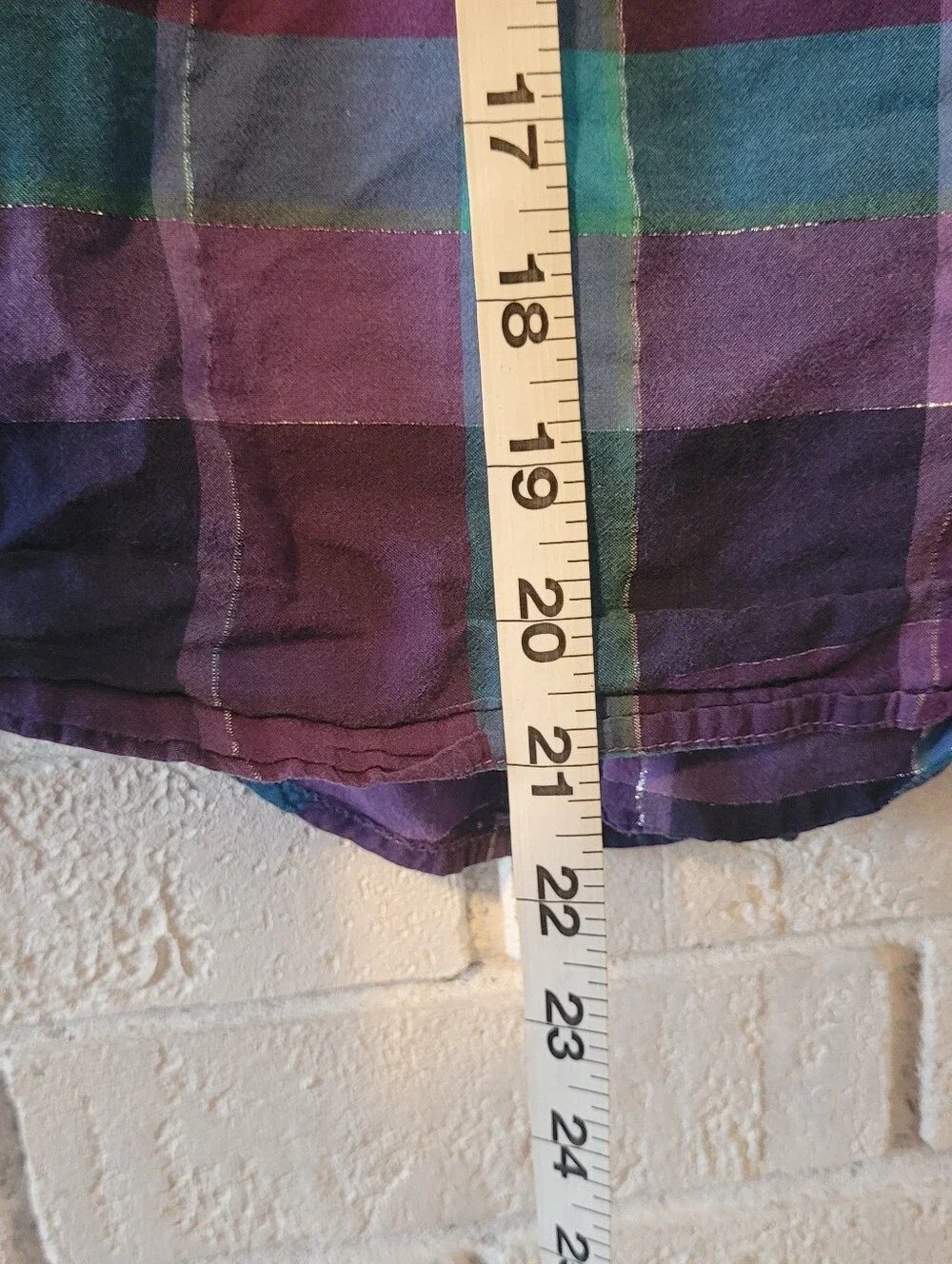 Justice Girls Plaid Long Sleeve Button Down Shirt Purple Teal Metallic Size 8